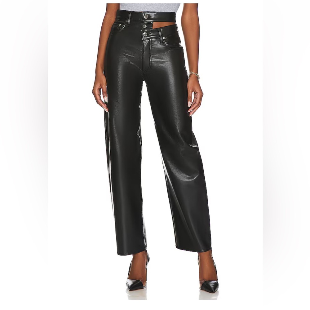 Agolde Broken Waistband Black Recylcled Leather Pants